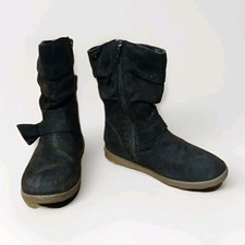 Cat  Jack Girls Faux Fur Suede Black Side Zipper Boots  Size 12Y     A433