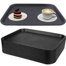 Cafeteria Trays 12 PCS 13x10 Inch Black Plastic Fast Food Serving Platter