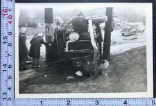 Automobile Accident Hits Pole Auto Car Damage Old BW Photo Snapshot #4