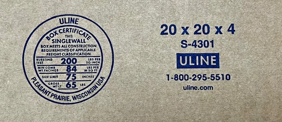 20" x 20" x 4" CARDBOARD BOX - 200 lb - SINGLE BOX - Image 2 of 4