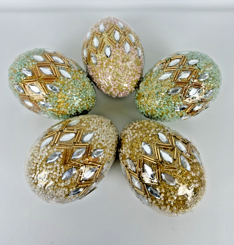 5 Pier 1 Jeweled Eggs Vintage Decor Easter New Wrapped Gold Tone