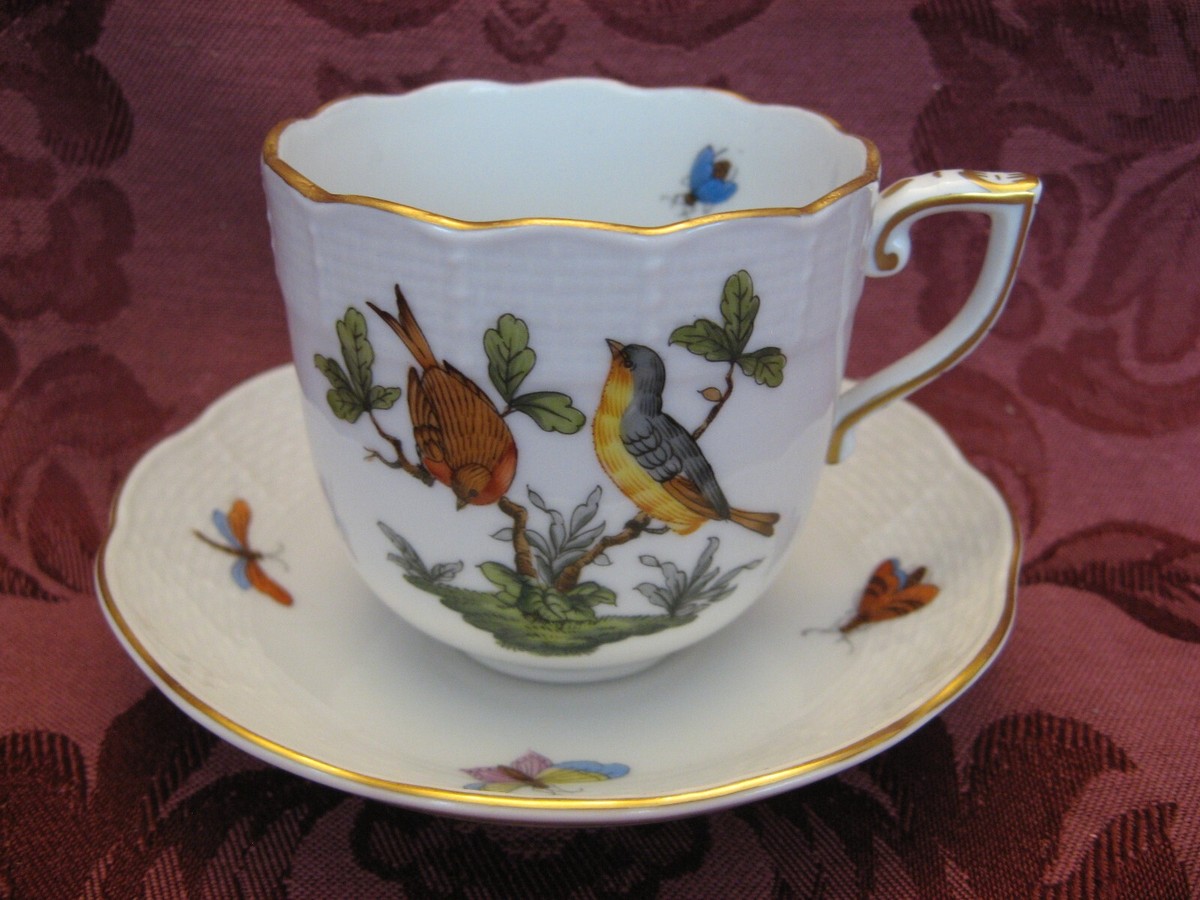 Herend Rothschild Bird China 707/709 Chocolate Cup & Saucer - Very