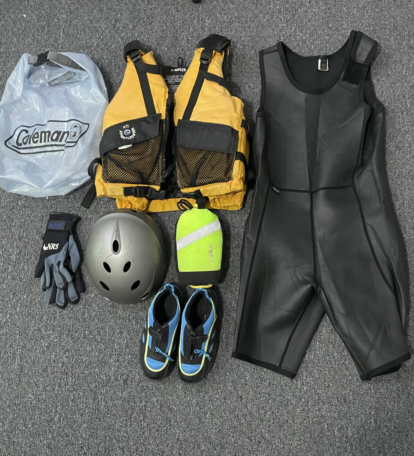 Complete Whitewater Kayaking Gear (PFD, helmet, shorty suit, shoes