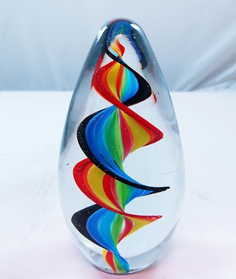 M Design Art Glass Blue & Red Line Sprial Egg Paperweight PW-604