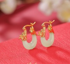 F02 Ohrringe Drache und helle Jade 925 Sterlingsilber vergoldet