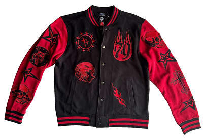 Social Collision Black & Red Rock Star Varsity Jacket Sizes SM/Med Hot Topic