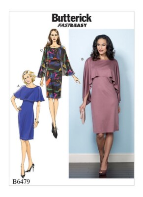 Butterick Nähmuster B6479 Misses' Pullover Kleid mit angebrachtem Capelett