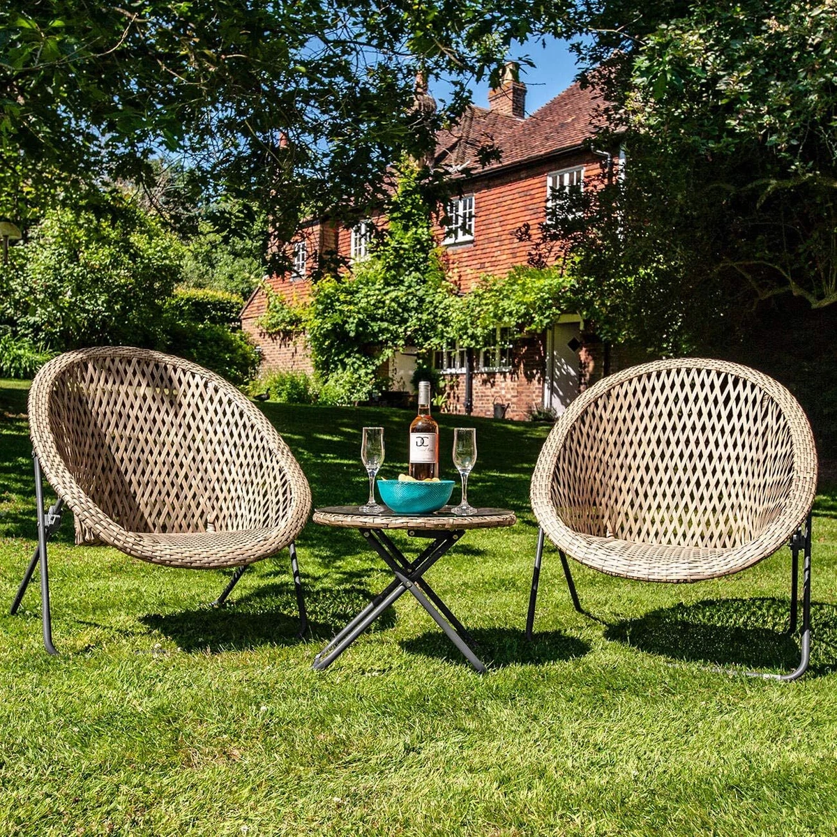 Dawsons Living Faux Rattan Bistro Set Weather Resistant Fold
