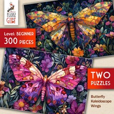 2 x JIGSAW PUZZLES 300pc  Butterfly Kaleidoscope Wings - vibrant insects G2077