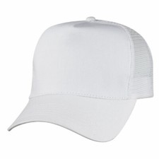 White Trucker Hat 5 Panel Cotton Twill Adjustable Mesh Back Hat 12 HATS TMNB WHT