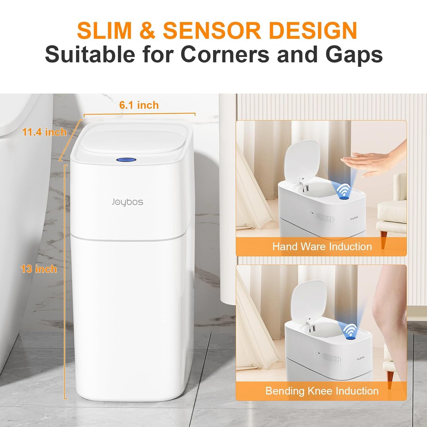 Automatic Motion Sensor Bathroom Wastebasket with Lid, Slim Smart Wastebasket