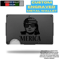 Trump with Sunglasses, Stars & Stripes Laser Engraved Onto An Aluminum Wallet