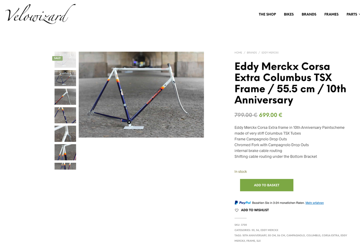 Eddy Merckx Corsa Extra Columbus TSX Frame / 55.5 cm / 10th 