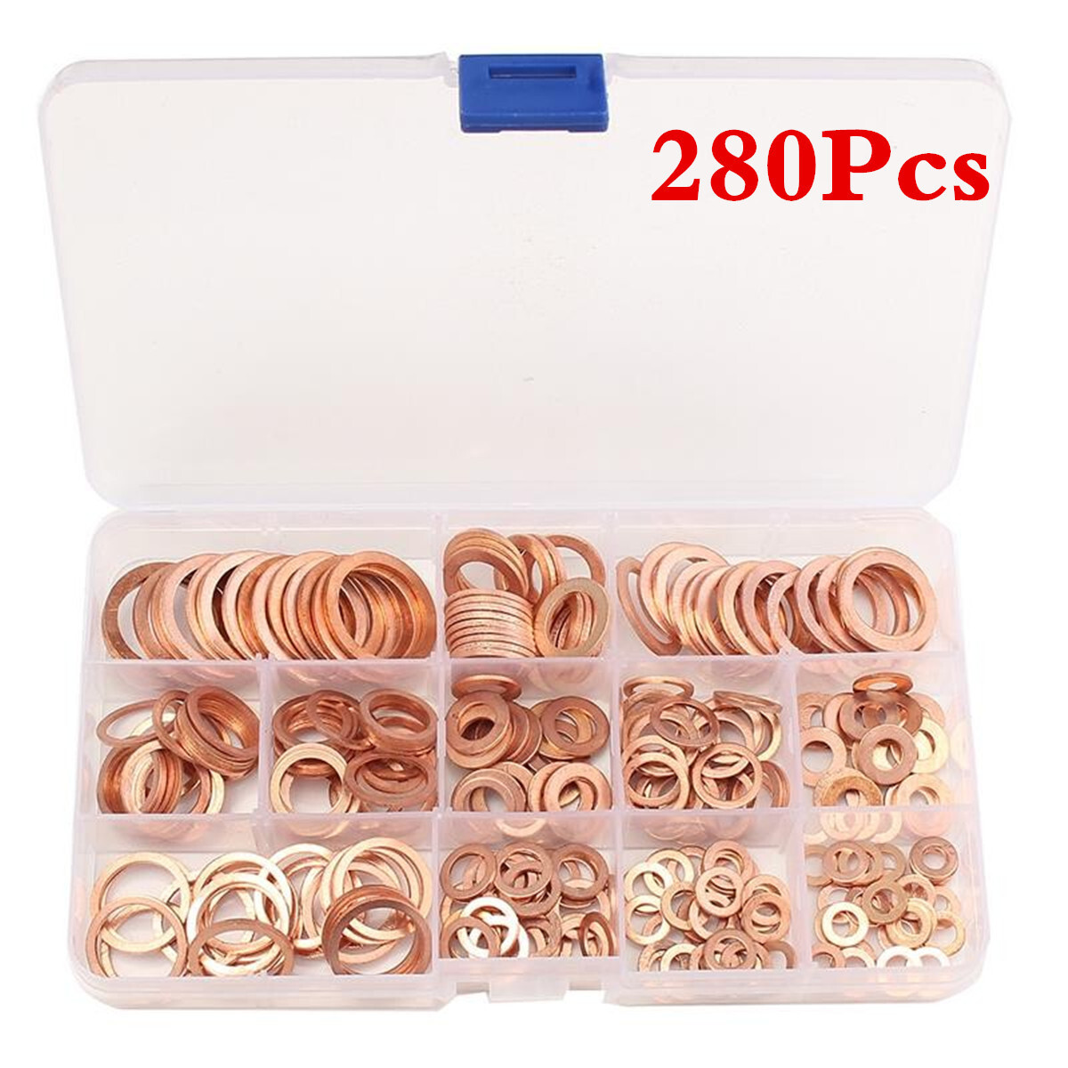 Assorted Solid Copper Car Engine Crush Washers Seal Flat Ring Gasket Set 280 Pcs
