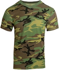 Mens Woodland Camo Tactical V-Neck T-Shirt Military Army Green Camo Short Sleeve