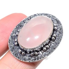 Rose Quartz Gemstone Handmade 925 Sterling Silver Jewelry Ring Size 8 US 
