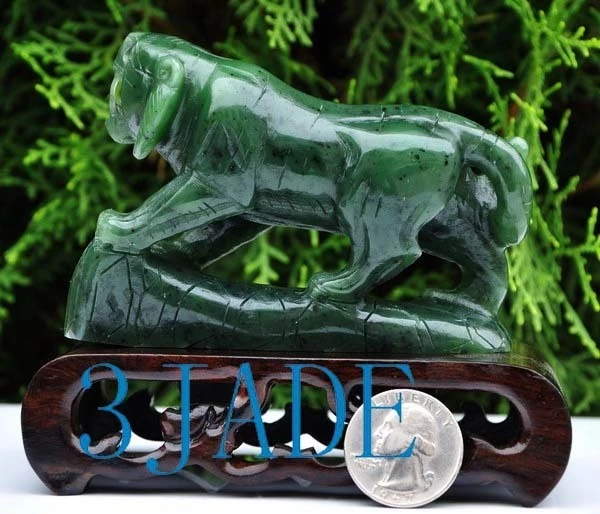 Estatua/talla/escultura de tigre de jade nefrita verde natural Foto 3 de 4