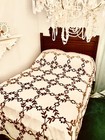 Chenille Candlewick Bedspread Vintage 92x106 Brown + Off White Floral Cotton — photo 1