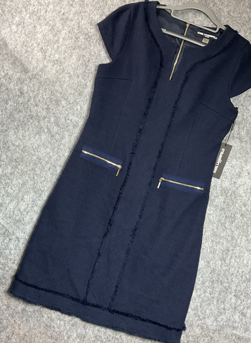 Karl Lagerfeld Paris Dress Womens 10 Navy Blue Midi Capsule Minimal Classic New - Picture 2 of 12