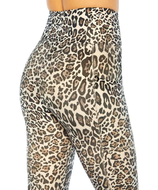 Womens Bally Total Fitness Cheetah Print High-Waist Pocket Leggings--size L