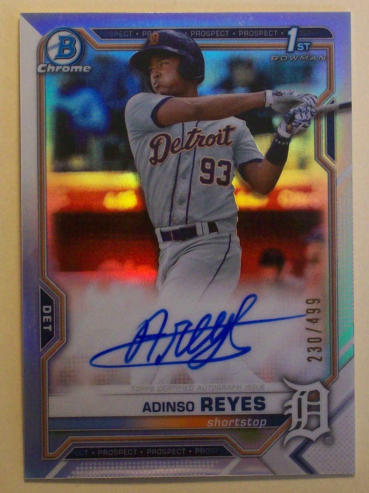 2021 BOWMAN 1ST CHROME ADINSO REYES AUTO REFRACTOR CARD - #CPA-ARE - #230/499!!!