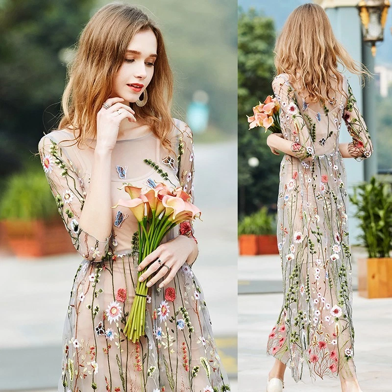 flower embroidered dress