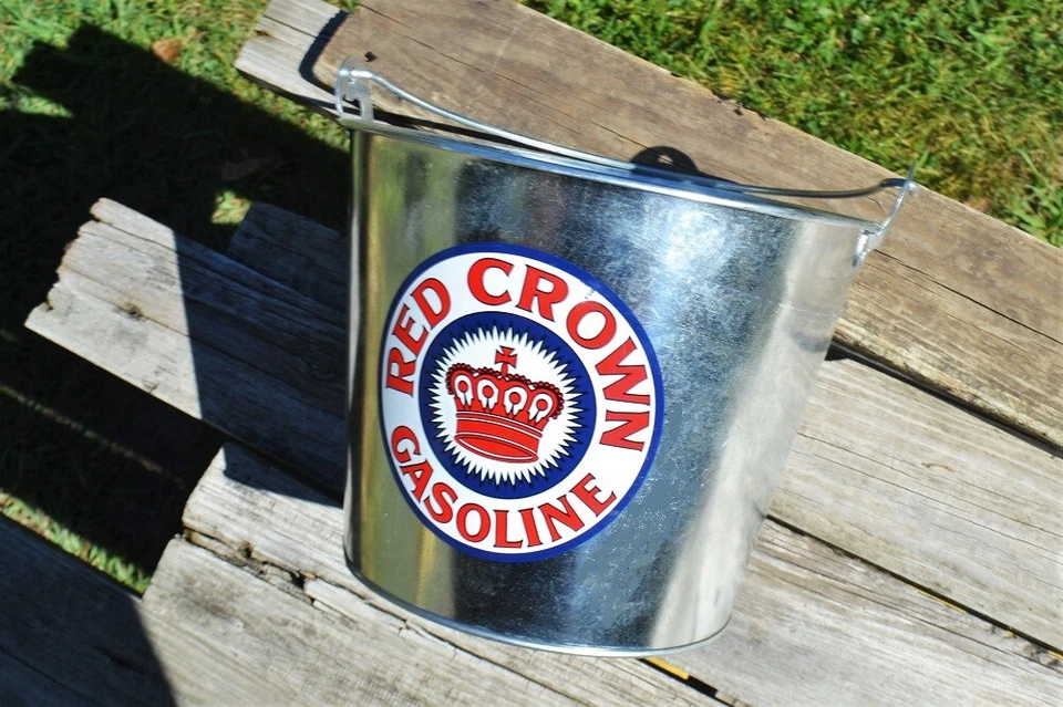 Red Crown Gasoline 5 qt Galvanized Metal Ice Bucket - Standard Oil - Chevron - Image 3 of 4