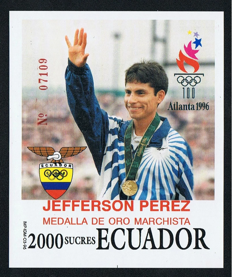 Équateur Hojita Bloc 102 1996 Jeux Olympiques D'Atlanta Jefferson Perez MNH - Photo 1/1