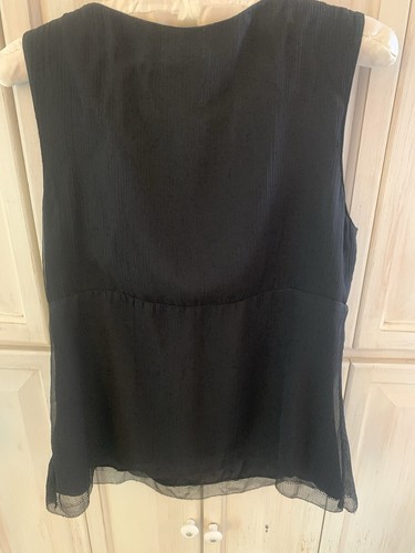 Elie Tahari Womens V-Neck Embellished Chiffon Sleeveless Top Blouse Black - Picture 6 of 8