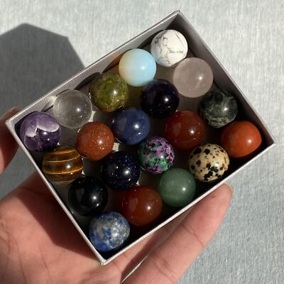 20pcs Natural Mixed Ball Quartz Crystal Spheres 15mm+ - Reiki Healing Stones With Storage Box