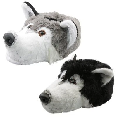 Tierhausschuhe Hausschuhe Hund Wolf Damen Herren Plüsch Kuschelig Warm 35-48