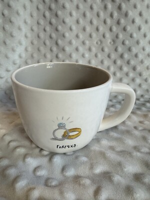 Rae Dunn Forever Cup 3 3/4 by 4 3/8 Engaged Wedding Rings Picture