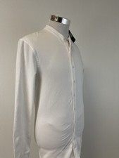 Nimes Shirt Mens Large Button Up White England Knit Long Sleeve Band Slim N141