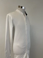 Nimes Shirt Mens Large Button Up White England Knit Long Sleeve Band Slim N141