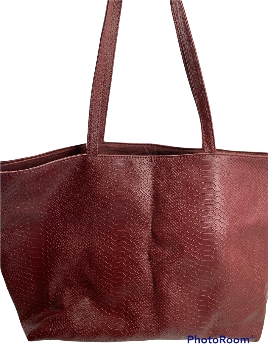 Bloomingdales Shopping Tote Faux Embossed Snakeskin Oxblood Red eBay