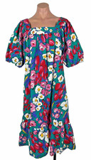 Vintage Vandemere M Floral Muumuu Dress Kaftan Ruffle Psychedelic Cotton NWOT