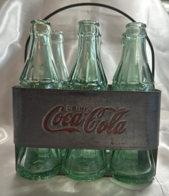 Vintage COCA COLA Metal 6-Pack Carrier Caddy Complete with 6 Old