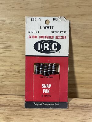 Vintage NOS IRC 180 Ohm Resistor 1W Watt 10% Carbon Comp Mil-R-11 Style RC32