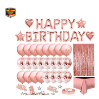 Geburtstagsdeko RoséGold Happy Birthday Girlande Luftballon Konfetti Vorhang T