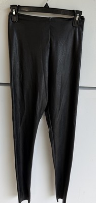 Commando Women's Size Medium Solid Black Faux Leather High Rise Leggings Stretch