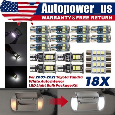 18PCS for 2007-2021 Toyota Tundra White Auto Interior LED Light Bulb Package Kit