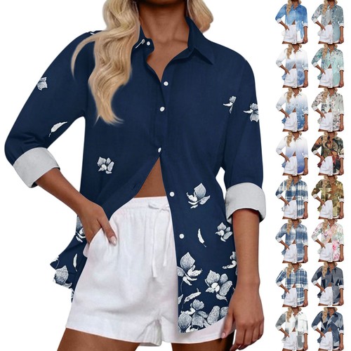 Ladies Tops Travel Blouse Spring Scoop Neck T-Shirts Long Sleeves Solid Shirts
