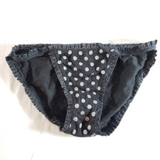 Victoria's Secret Pleated Ruffle String Bikini Small Black Silver Polka Dot