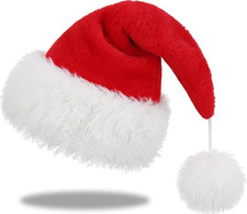 Red Velvet Santa Hat for Adults Thick Plush Christmas Holiday Costume