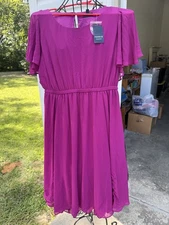 Torrid Women 00-10 Pink Scoop Neck Flutter Sleeves Mini Chiffon Skater Dress NWT