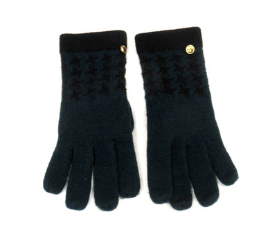 Aris dark green and black houndstooth pattern knit gloves