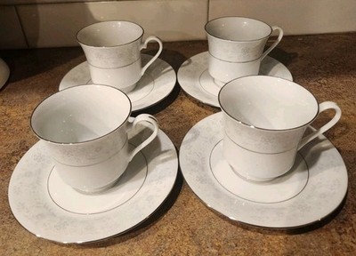 Crown Ming Queen s Lace Cup & Saucer Set of 4 White China