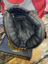 44 Pro Black Catcher’s Mitt 33” Orange And Purple Lace Theme R/H Thrower