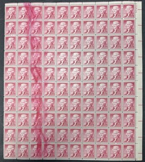 1033 Full sheet of 100 Ink Smear ERROR MINT NH OG Thomas Jefferson 1954 Liberty