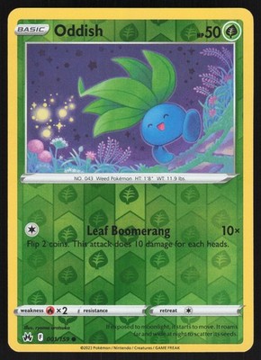 Oddish Reverse Holo 001/159 NM SWSH: Crown Zenith Pokemon Card